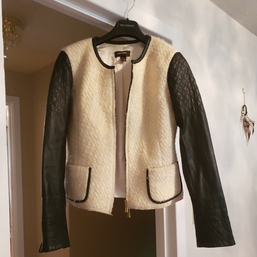 Black and white, wool and leather Danier jacket